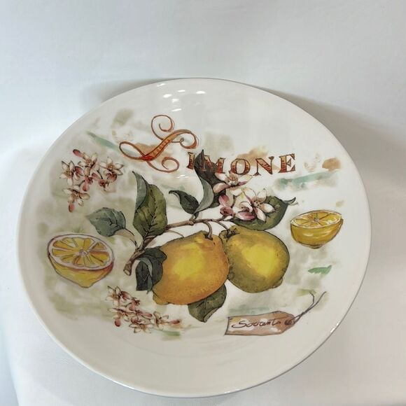 Ceramics Cuore Serving Bowl 12 Cup & 12 In Round Limone Made Italy Floral Lemons - Picture 1 of 5